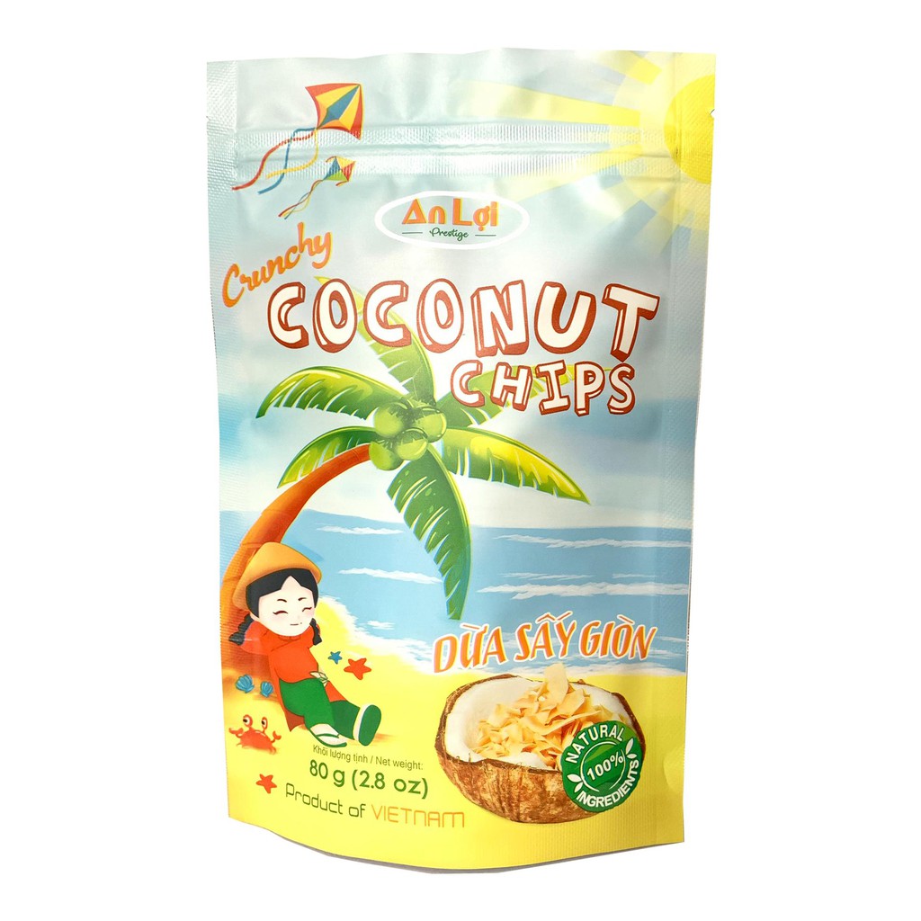 (Sỉ từ 10sp với giá 17K) DỪA SẤY GIÒN AN LỢI 80g (ĐẶC SẢN BẾN TRE) CRUNCHY COCONUT CHIPS