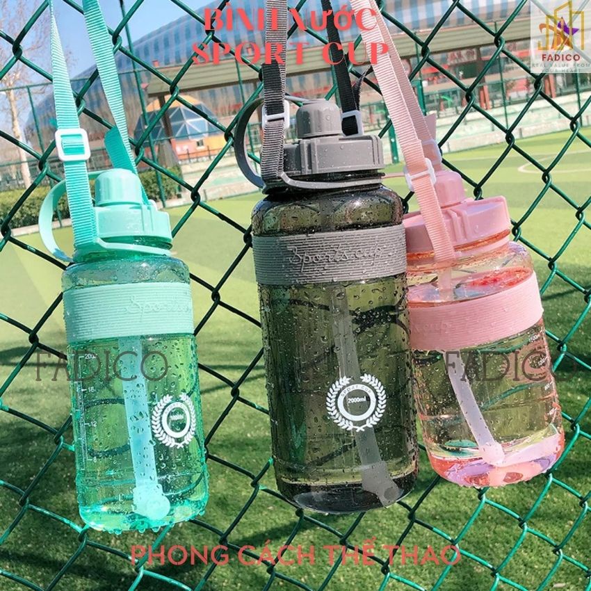 [HCM]Bình Nước Sport cup Phong Cách Thể Thao Có Ống Hút và Dây Đeo Tiện Lợi Dễ Thương, bình nước kute-FADICO