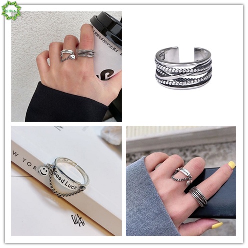 Bộ 2 nhẫn hở hình mặt cười may mắn phong cách hiphop có thể điều chỉnh