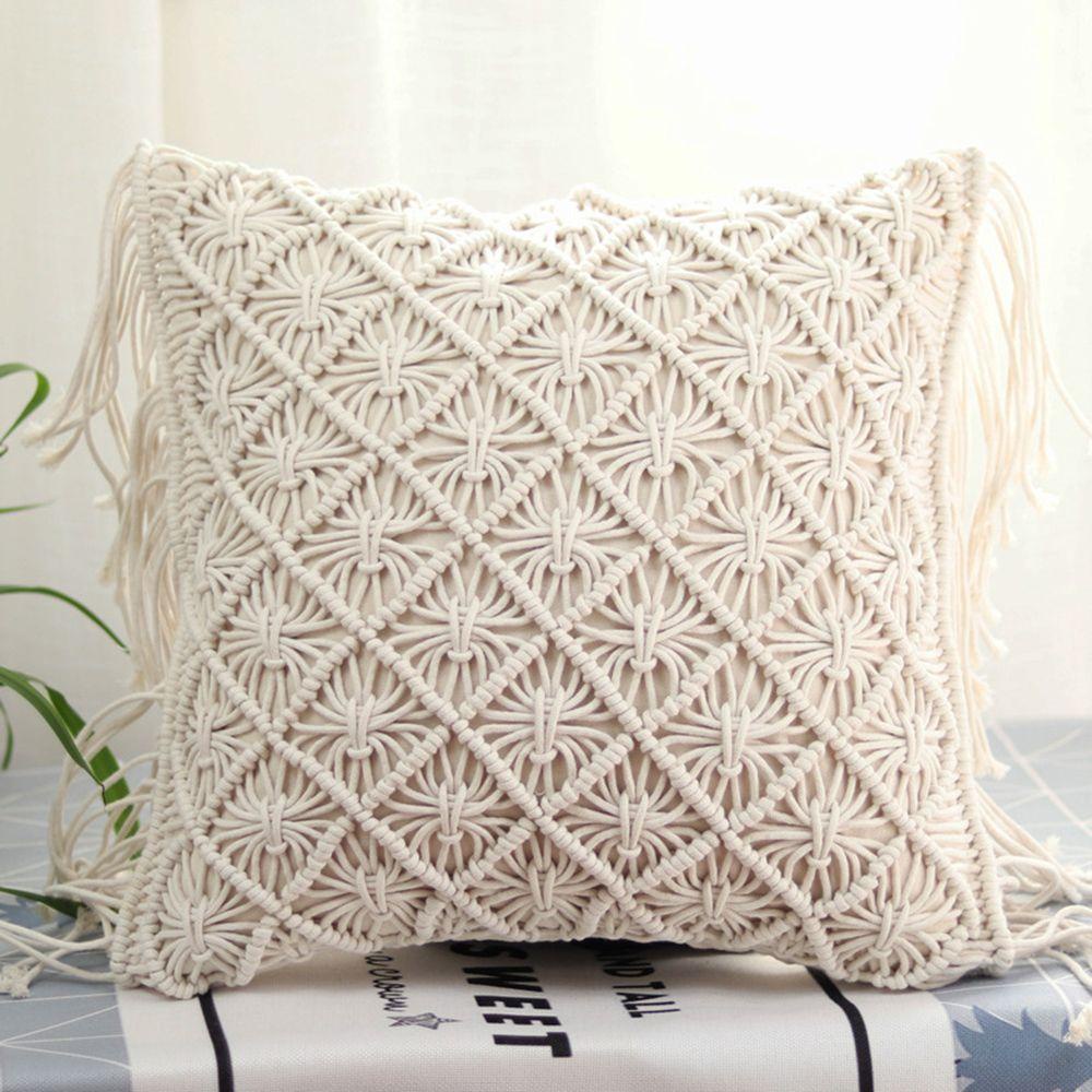 Vỏ Gối Chất Liệu Cotton Lanh Màu Trơn Phối Tua Rua Phong Cách Bohemian Thời Trang