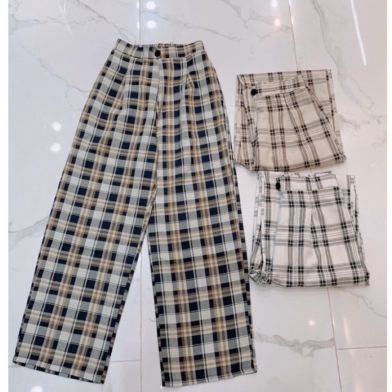 Quần CARO ỐNG SUÔNG MÀU MỚi Quảng Châu Quần Culottes Kẻ Caro