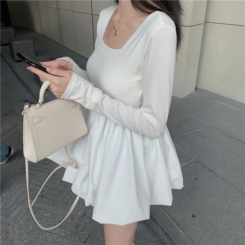 Váy Babydoll Trắng Dài Tay-FREESHIP - Hàng Quảng Châu -đầm đi tiệc | BigBuy360 - bigbuy360.vn