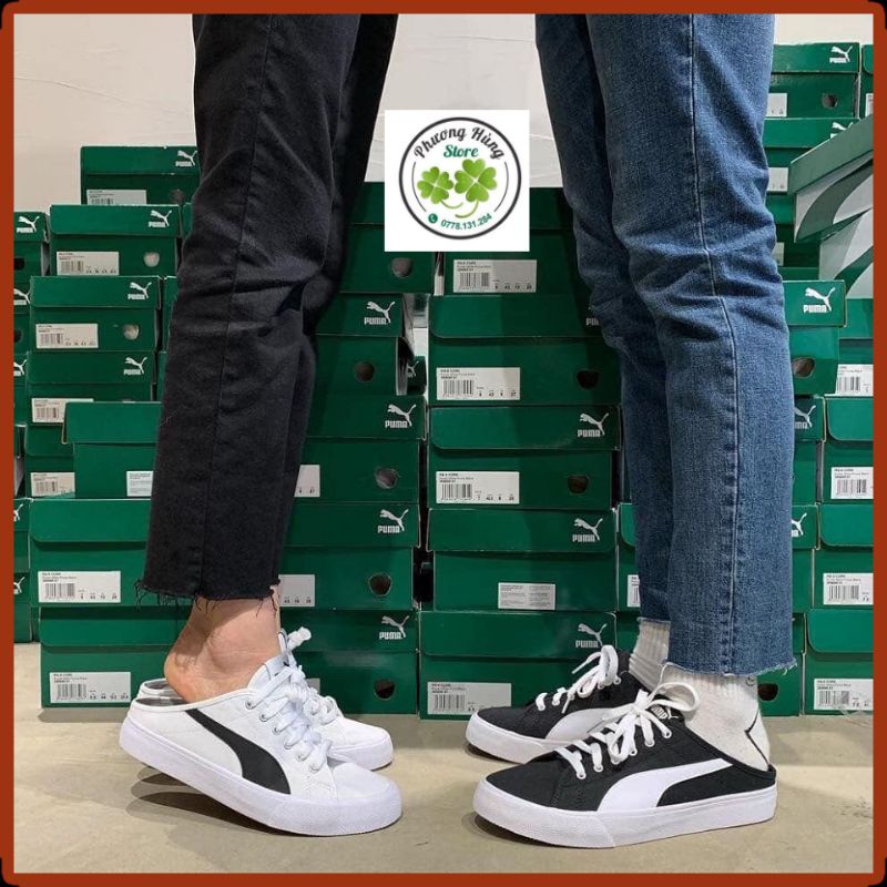 Giày đạp gót Pu.ma Bari trắng và đen