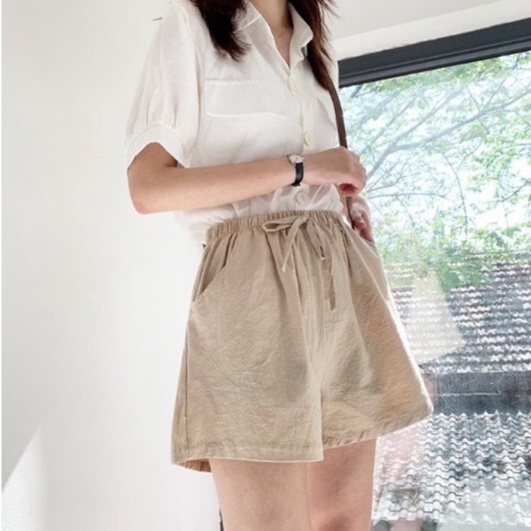 Quần short đũi Bingshop cạp chun có túi 5 màu vải xước mềm mịn mát
