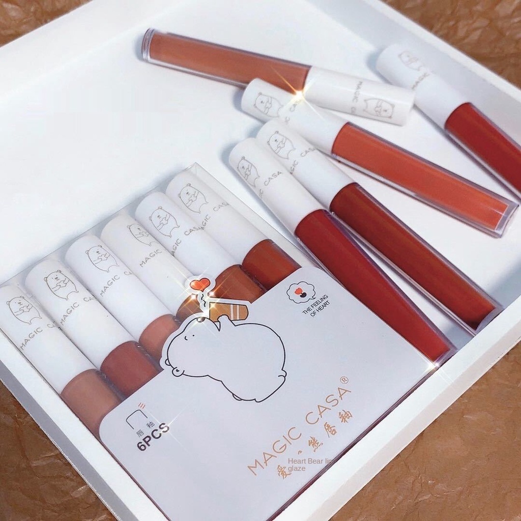 [Hàng mới về] Set 6 thỏi son kem nhung mịn kháng nước lâu trôi không lem quyến rũ hợp thời trang