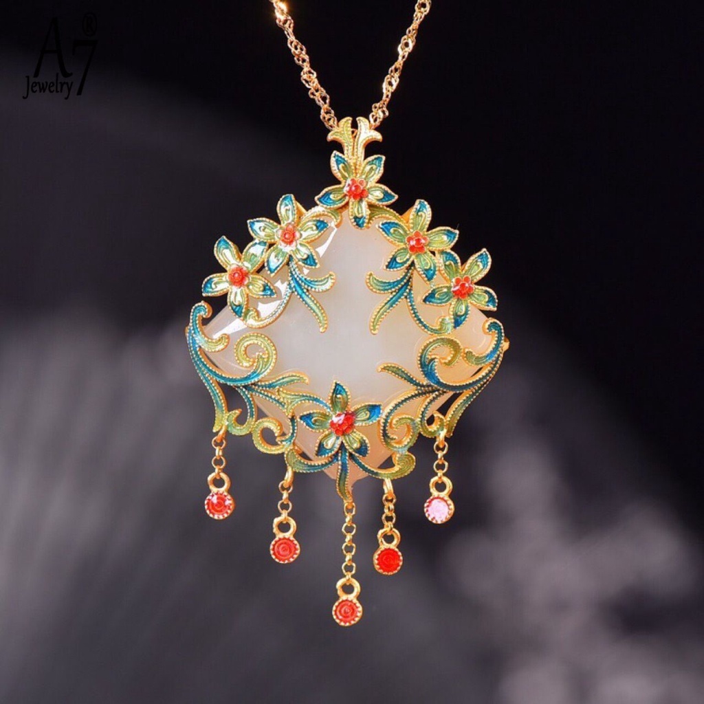 Mặt Dây Chuyền Bạc S925 Đính Đá Ngọc Bích Trắng Phong Cách Trung Hoa Cổ Điển