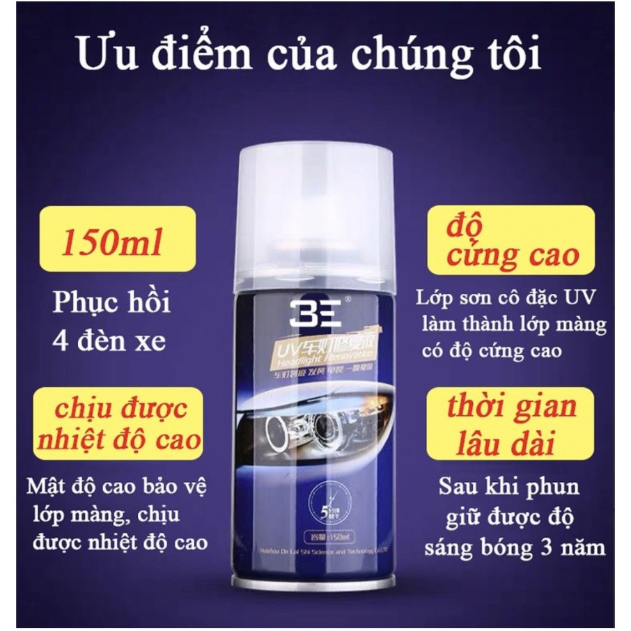 Chai dung dịch làm sạch dưỡng bóng chóa đèn ô tô, xe máy Headlight Clear&amp;Bright