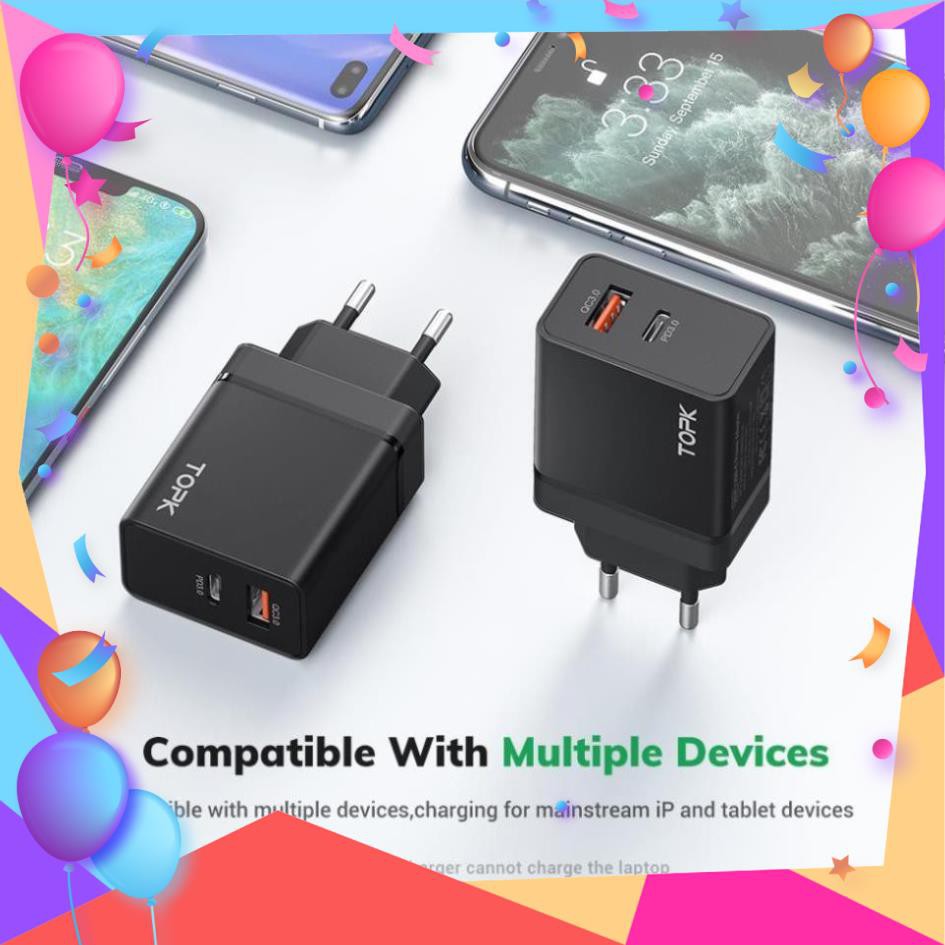 Cốc Sạc Nhanh TOPK B204P USB 3.0 36w Cho Iphone 11 Xiaomi Samsung Huawei Cổng USB 3.0 36w