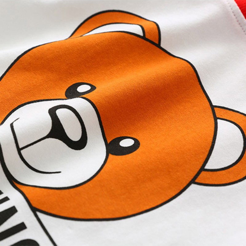 Set áo cổ tròn tay ngắn in hình gấu + quần ngắn / chân váy dễ thương cho bé