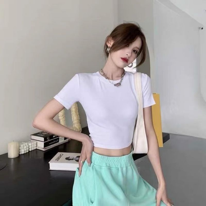 Áo Croptop MIRA.CLOSET Body Cổ Tròn Tay Ngắn Kiểu Dáng Basic Dễ Mặc Dễ Phối Đồ A5314