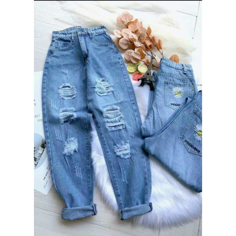 Quần jean nữ dáng bagy rách gối