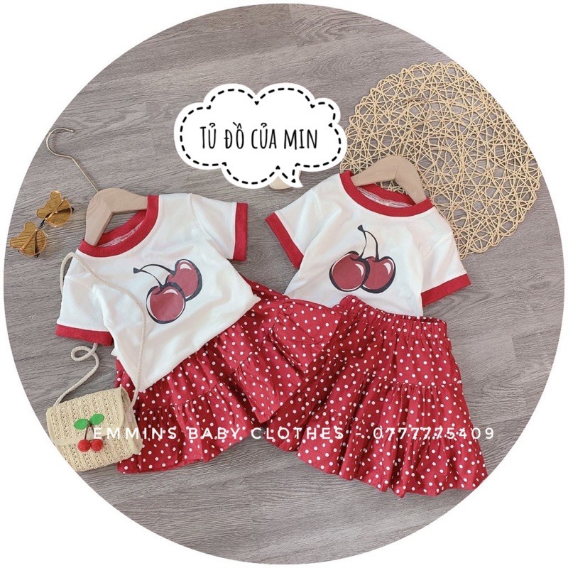 (Xả Kho)♥️𝗙𝗥𝗘𝗘𝗦𝗛𝗜𝗣♥️Set 𝗔́𝗼 𝗧𝗵𝘂𝗻 𝗛𝗶̀𝗻𝗵 𝗖𝗵𝗲𝗿𝗿𝘆 𝗩𝗮́𝘆 Đ𝗼̉ 𝗧𝗮̂̀𝗻𝗴🍒cho bé gái 8-20kg thời trang mùa hè dễ thương