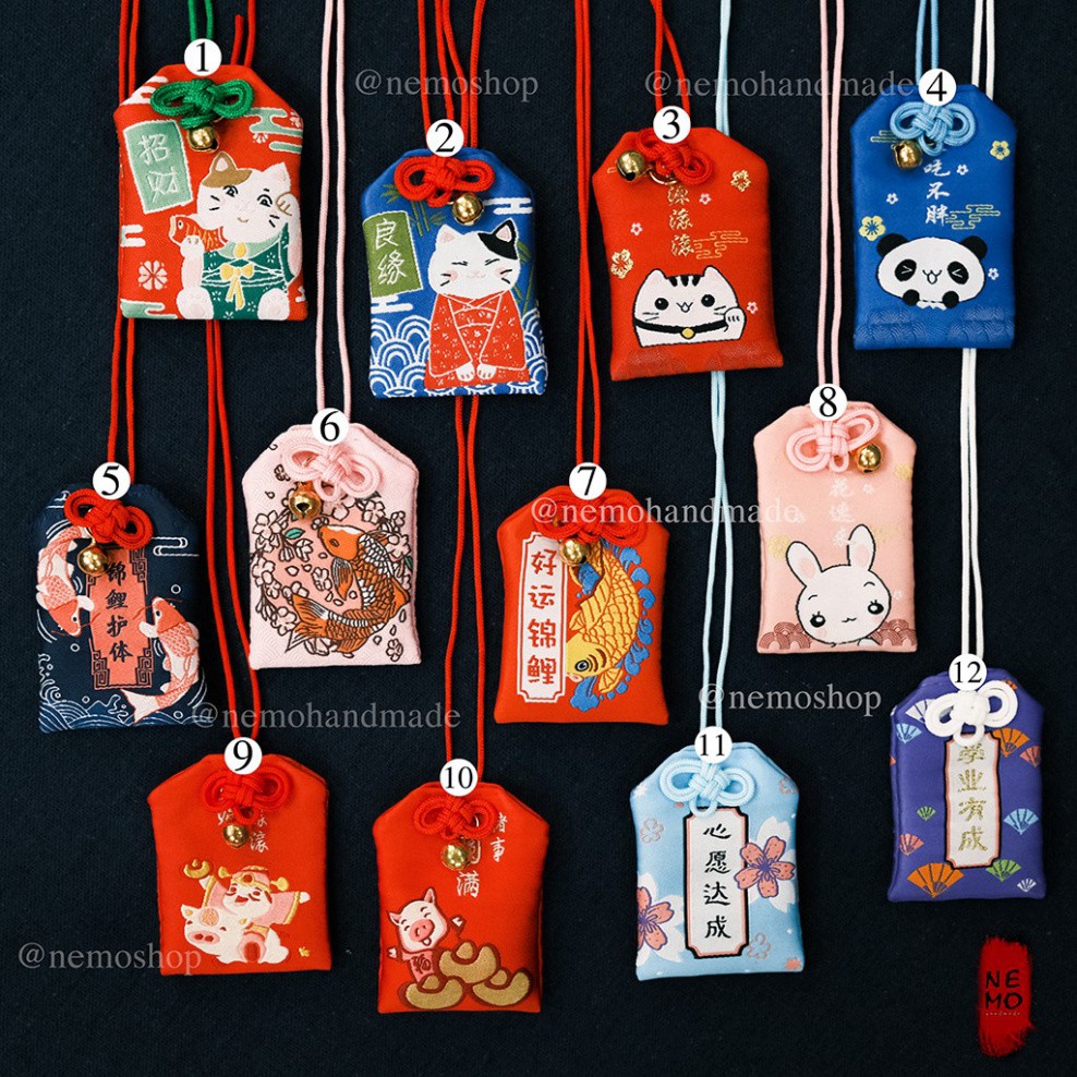 [G07] Túi Phước May Mắn Omamori, tặng Túi Bảo Vệ, Đá Ngũ Sắc, Giấy Ghi Điều Ước Lời Chúc, Hoa Oải Hương Nụ Khô - OM12M S