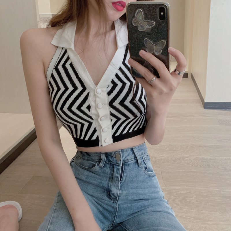 COZOK Áo croptop hỏ lưng cổ bẻ Quảng châu dáng mới