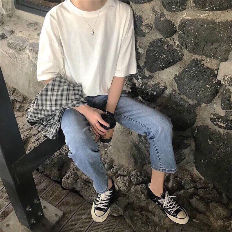 áo thun tay lỡ màu trắng FOME RỘNG có chọn size, chất thun xịn 0ffk29