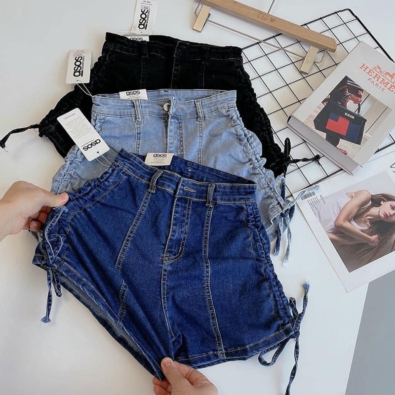 Quần sooc jeans rút dây cạp cao co giãn | BigBuy360 - bigbuy360.vn