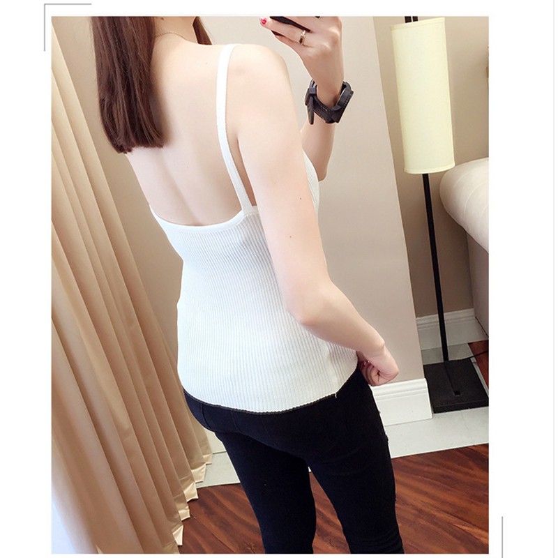 Áo dây viền ren cổ chữ V dáng ôm màu trơn phong cách Hàn Quốc | BigBuy360 - bigbuy360.vn