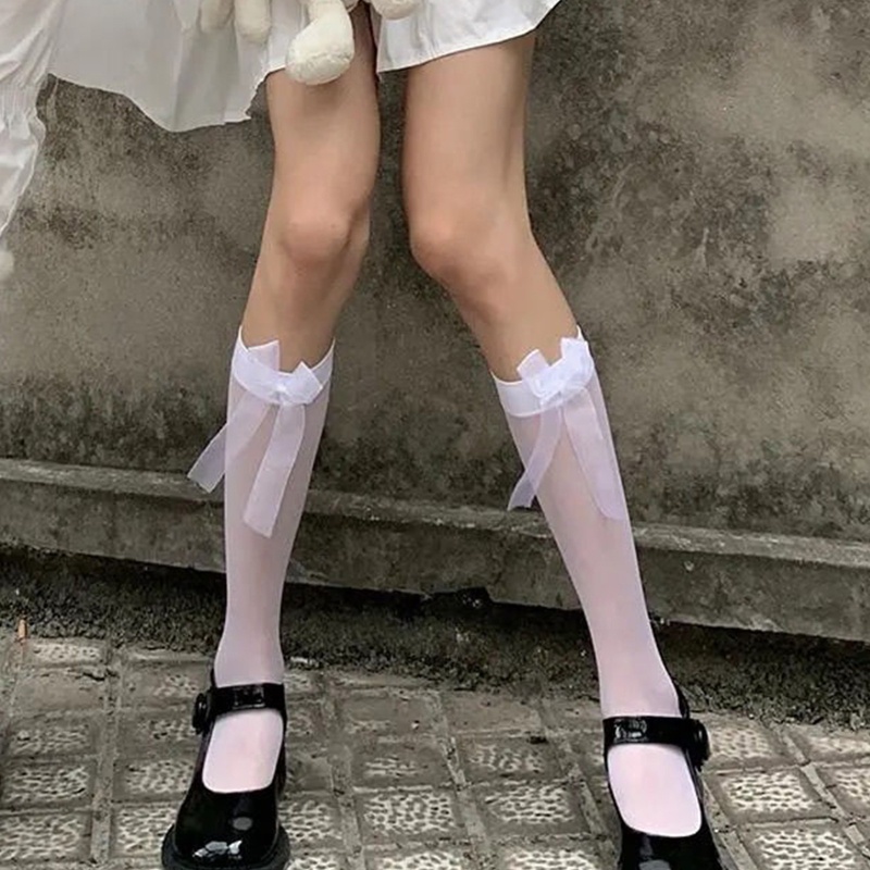 XIXI Đôi Tất Chân Cao Qua Gối Đính Nơ In Hình Phong Cách Lolita Cho Nữ