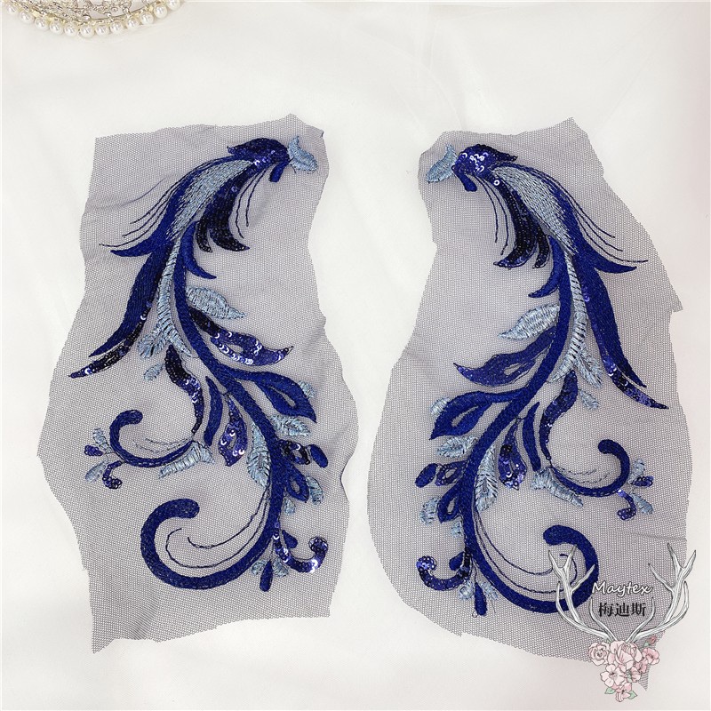 1 Cặp Miếng Vá Quần Áo Thêu Hình Lông Công Đính Kim Sa