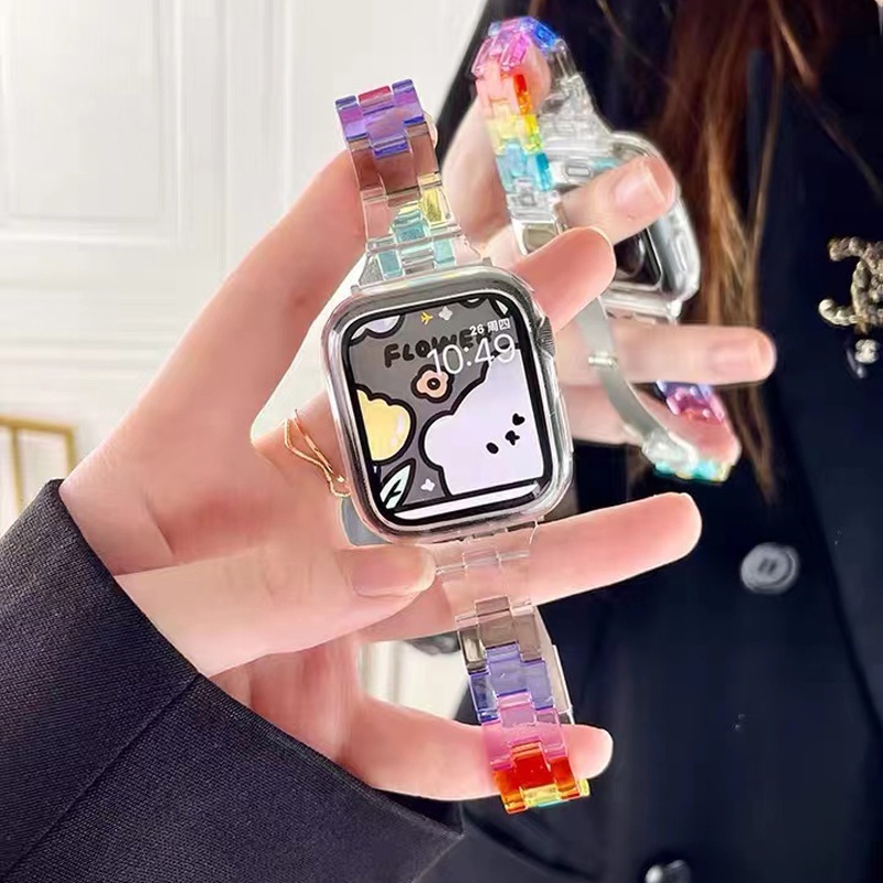 Dây Đeo Đồng Hồ Bằng Nhựa Resin Màu Cầu Vồng Cho Apple Watch 7 6 5 SE 3 2 41mm 45 38 40mm