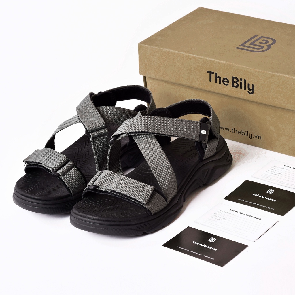 Giày Sandal Nam The Bily 02 Quai Chéo Đôi - Màu Xám