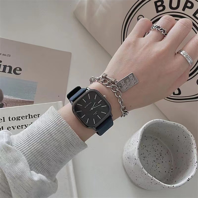 Đồng Hồ Đeo Tay Mặt Vuông Phong Cách Hàn Quốc Thời Trang Cho Nam Và Nữ