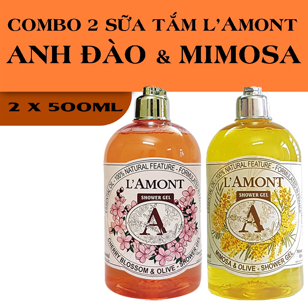 Combo 2 chai Sữa Tắm LAmont En Provence Hương Hoa Anh Đào và Hương Hoa Mimosa 500ml/chai