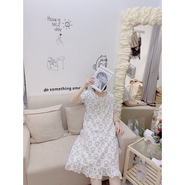 Váy pijama váy mặc nhà chất muslin cao cấp bầu bí bon chen