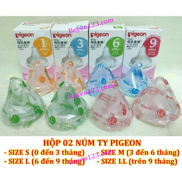 (Thái Lan) 1-2 Núm ti silicone Pigeon - phụ kiện thay thế bình sữa cổ rộng - Size S, M, L, LL