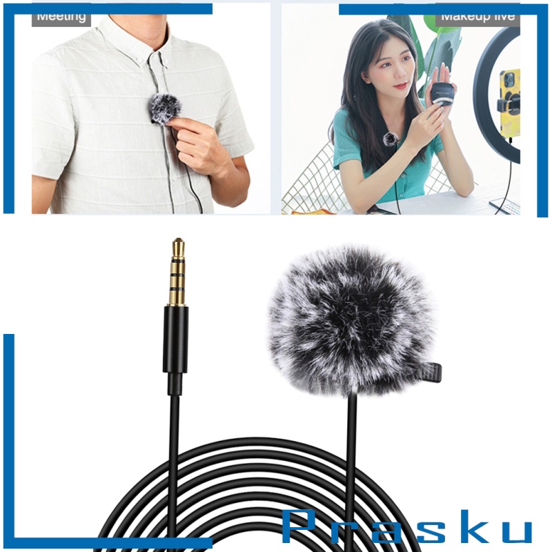 [PRASKU]Clip-on Lapel Mini Lavalier Mic Microphone For Phone 3.5mm Jack 1.5M