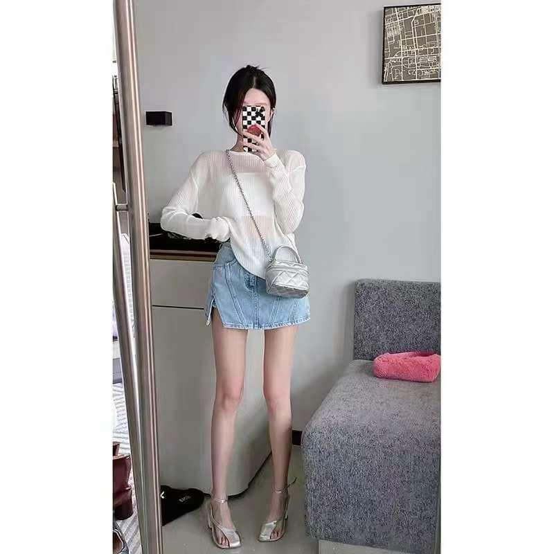 Quần váy jeans gân hàng QCL1