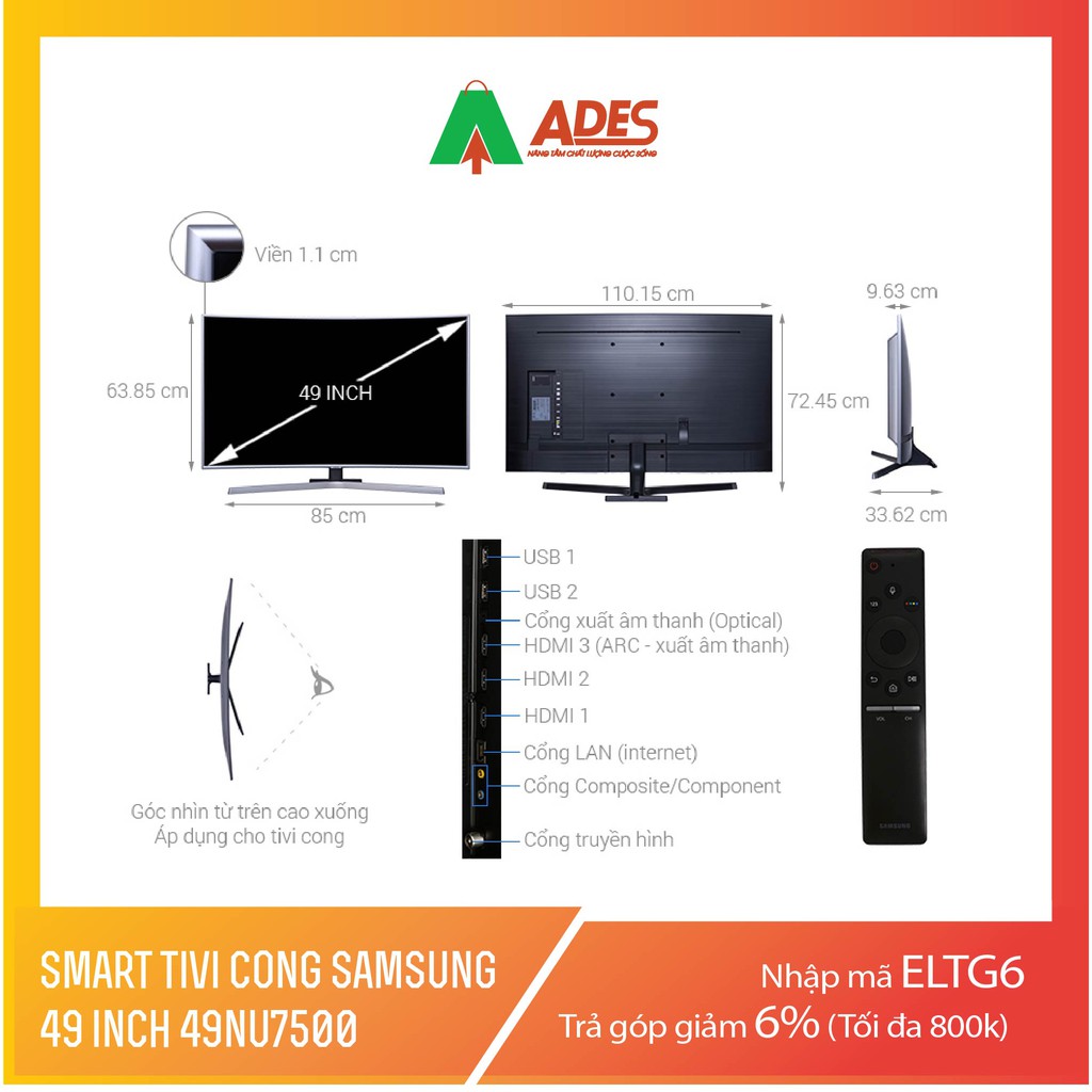 Smart Tivi Cong Samsung 49 inch 49NU7500, 4K UHD, HDR