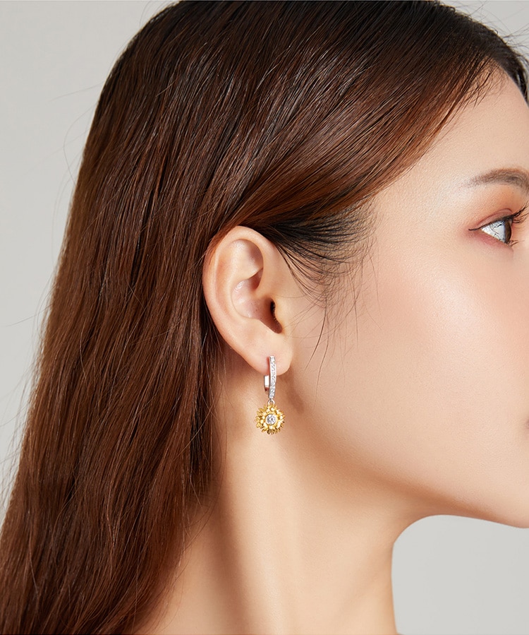Bộ Trang Sức Bamoer Gồm Vòng cổ + Nhẫn + Bông Tai Bạc 925 Hình Hoa Hướng Dương Đính Đá CZ