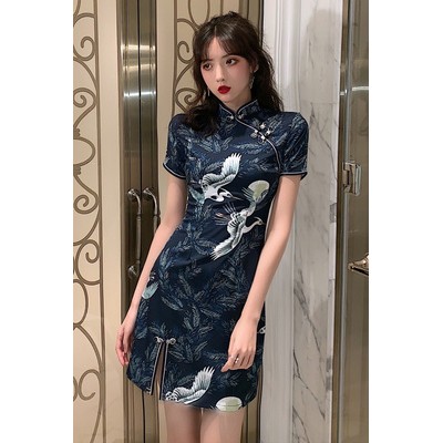 Sườn xám ngắn Hạc Trời Thanh lịch trẻ trung J0147 | BigBuy360 - bigbuy360.vn