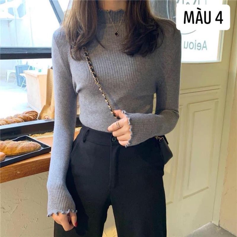 Áo len tăm diềm cổ chất co dãn 7màu | BigBuy360 - bigbuy360.vn