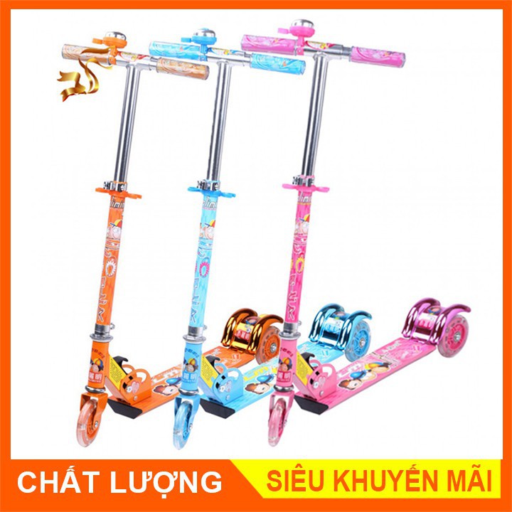 XE TRƯỢT SCOOTER 3 bánh, có đèn led phát sáng kèm chuông, phủ lớp chống trượt an toàn cho bé