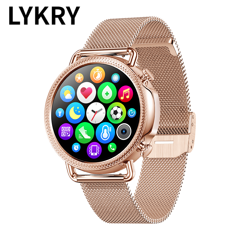 Lykry Smart Watch V25 Round Screen IP67 Waterproof Long Standby Body Temperature Heart Rate Monitor Period Tracker Fitness Tracker 1.28 inch