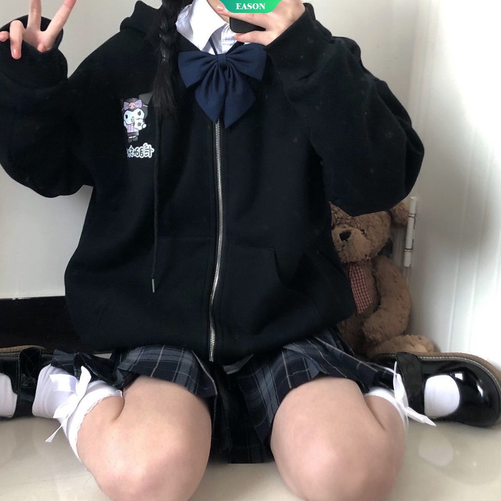 Sanrios Áo Hoodie Dáng Rộng Bằng Vải Nhung Dày Ấm Áp In Họa Tiết Hoạt Hình Dễ Thương Phong Cách Nhật Bản Dành Cho Nữ