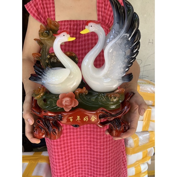 Tượng Cặp Đôi Thiên Nga Trắng Hạnh Phúc May Mắn, Quà Tặng Tân Gia Khai Trương, Trang Trí Kệ Tủ, Phòng Ngủ
