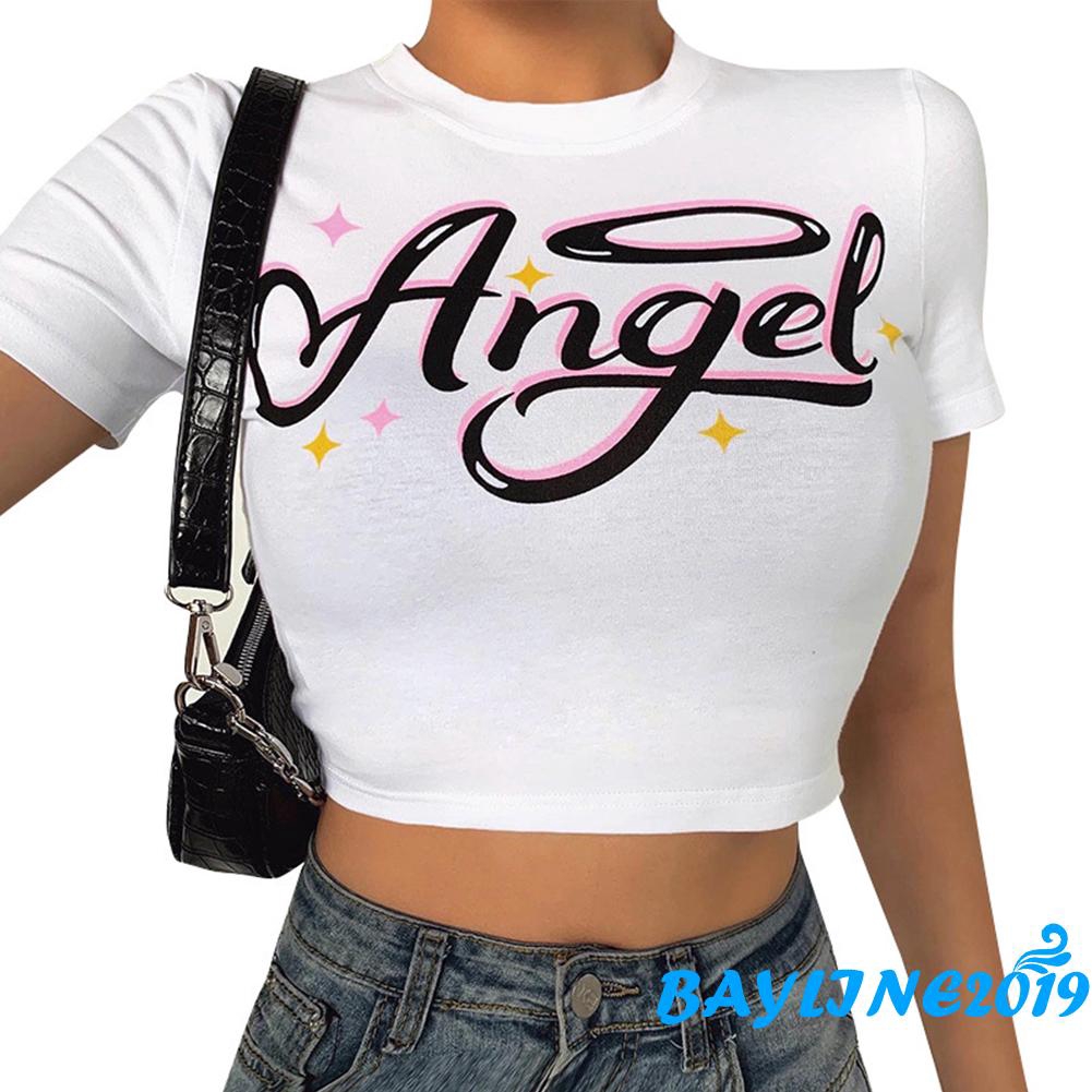Áo Thun Croptop Tay Ngắn In Chữ Thời Trang Cho Nữ