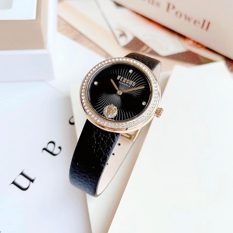 Đồng Hồ Nữ Versus Lèa Swarovski Mặt 35mm, chống nước 50m, dây da đen mềm