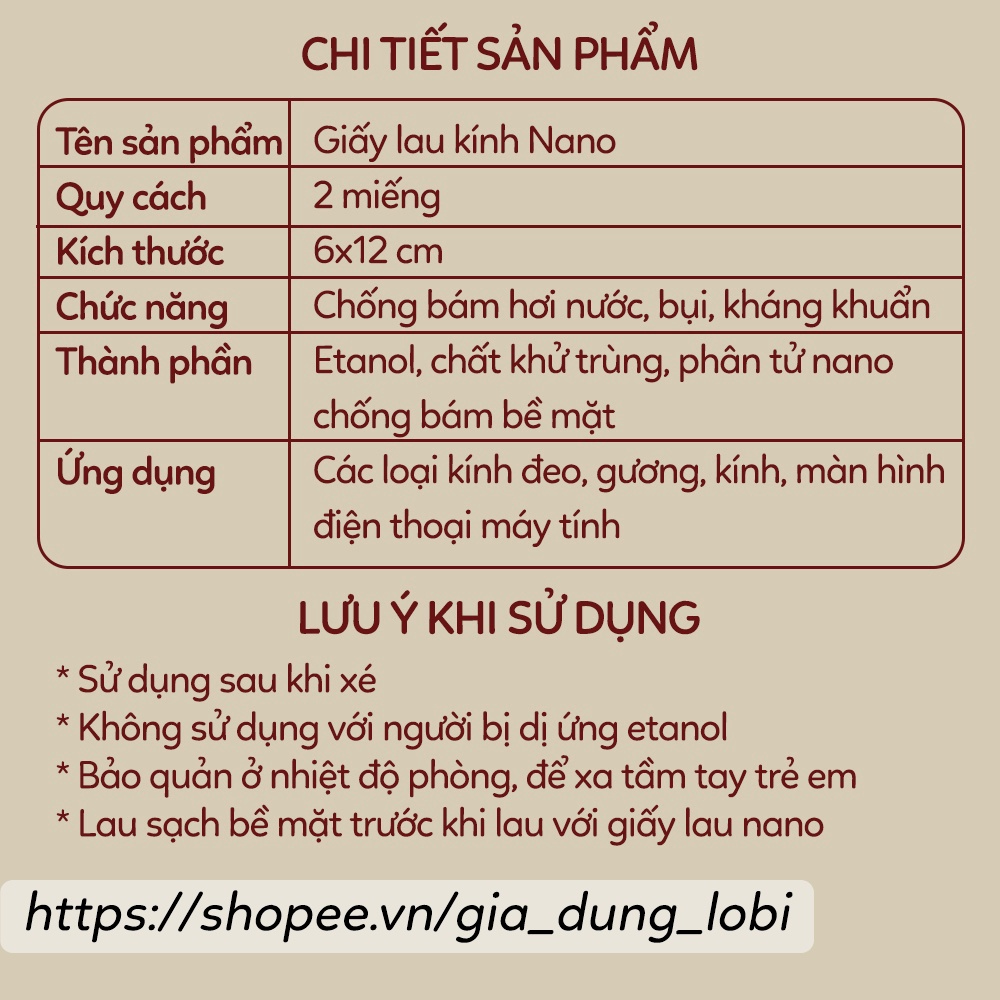 Khăn lau kính chống bám hơi nước, giấy lau kính chống hơi nước nano trên mắt kính điện thoại (size 6x12cm)