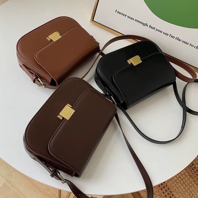 Túi kẹp nách, đeo chéo da trơn nữ khóa vuông lạ mắt 2022 AL29