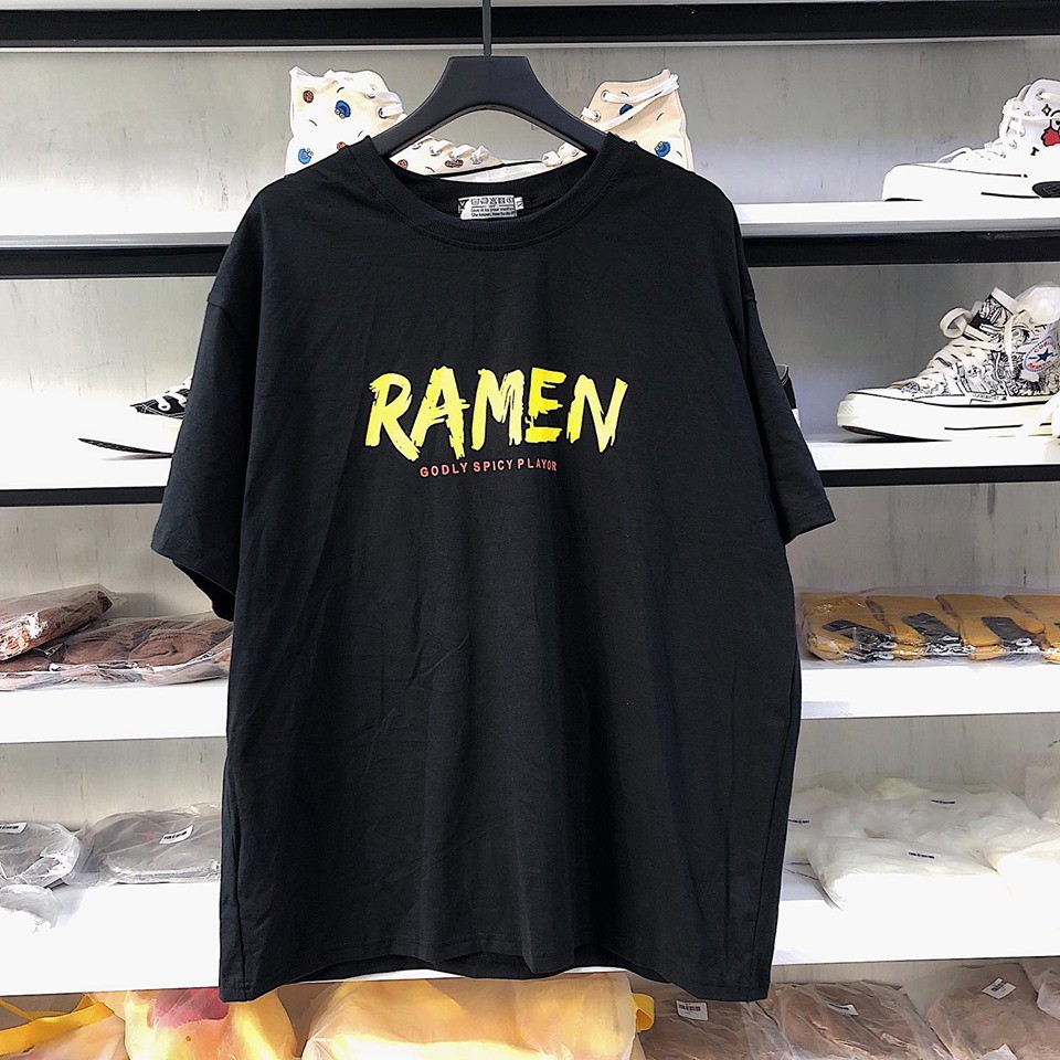 Áo Thun tay lỡ YAYSHOP phông unisex nam nữ form rộng vải cotton mềm mịn RAMEN - Màu Đen