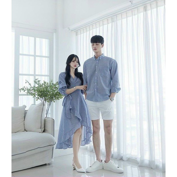 ĐỒ ĐÔI NAM NỮ THỜI TRANG GỒM ÁO SƠ MI NAM VÀ ĐẦM NỮ VẢI ĐẸP CHUẨN SHOP