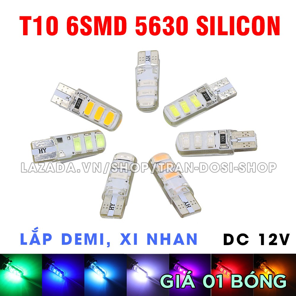 01 bóng đèn LED T10 12v 6SMD 5630 SILICON lắp cho demi, xi nhan xe máy