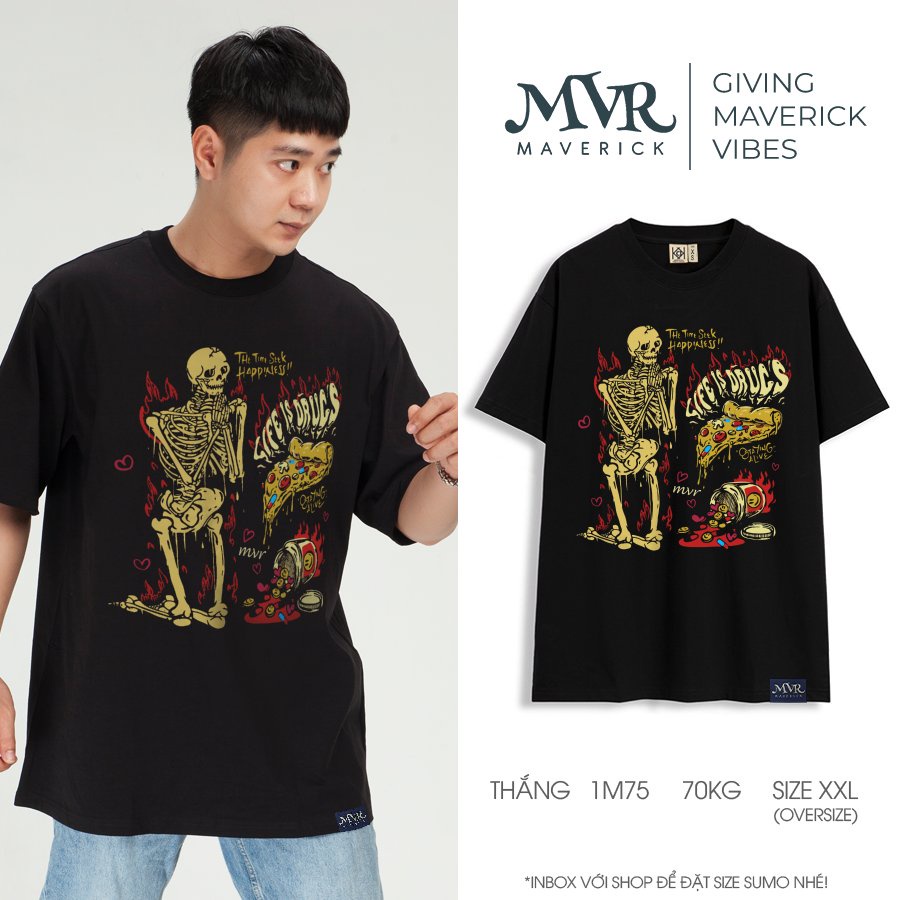 Ao thun unisex thời gian tìm kiếm hạn phúc đầu lâu chất MVR size rộng tee Mỹ BB4115