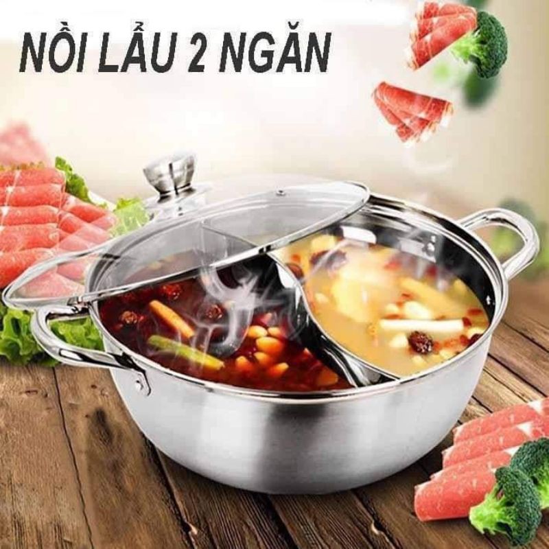 Nồi lẩu 2 ngăn inox (dùng được cho bếp từ)