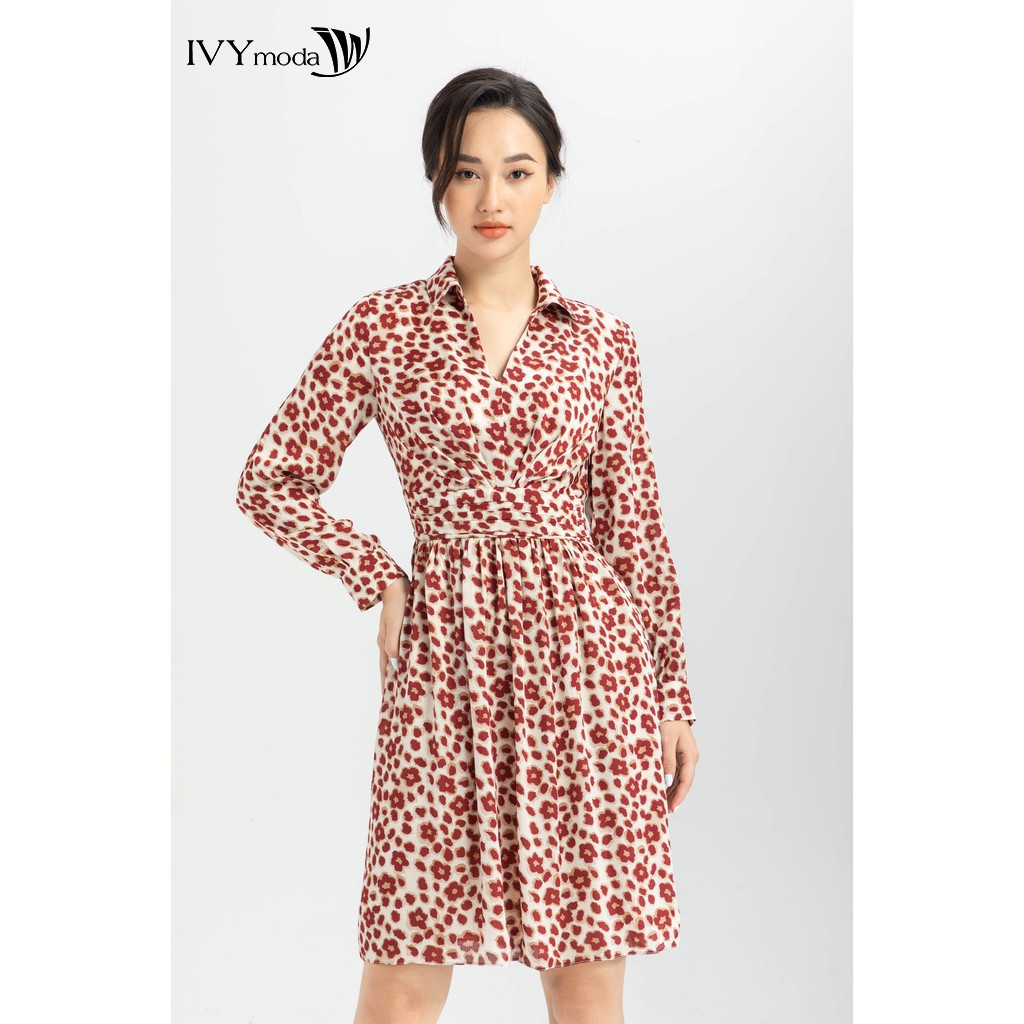 Đầm cổ đức nhúm eo thiết kế IVY moda MS 48M5046