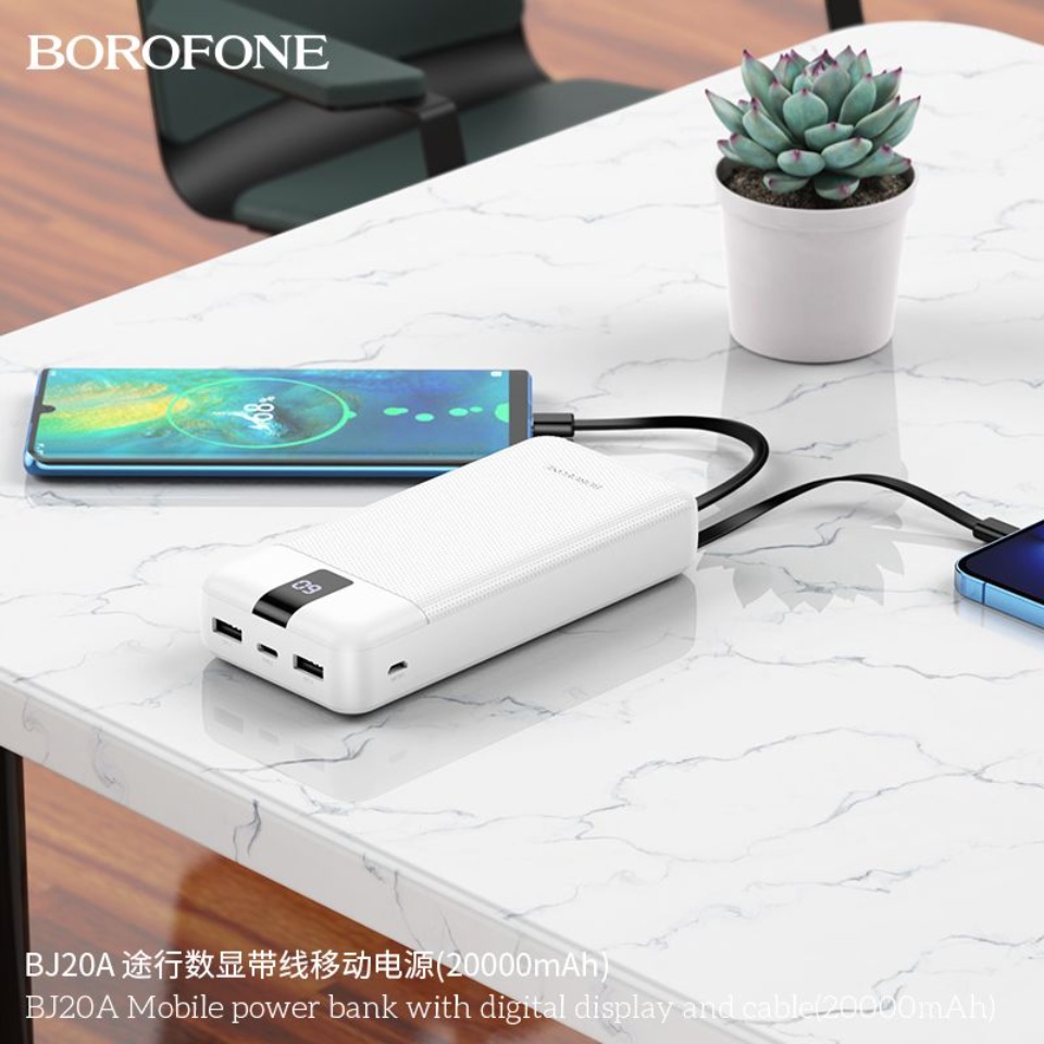 (Chính hãng) Pin sạc dự phòng borofone bj20a - 20.000 mah , có lcd , tích hợp sẵn 3 đầu cáp sạc nhanh